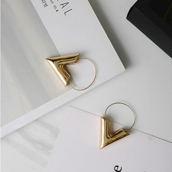 Gold V Shaped Earrings - Picture 7 of 8